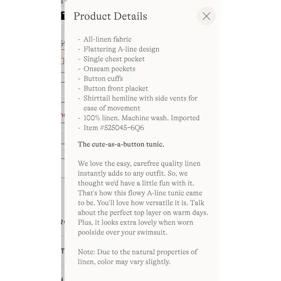 Lands' End Women's M 10-12 Linen A-Line Long Sleeve Tunic Top Ivory Multi Leaves - Picture 10 of 16